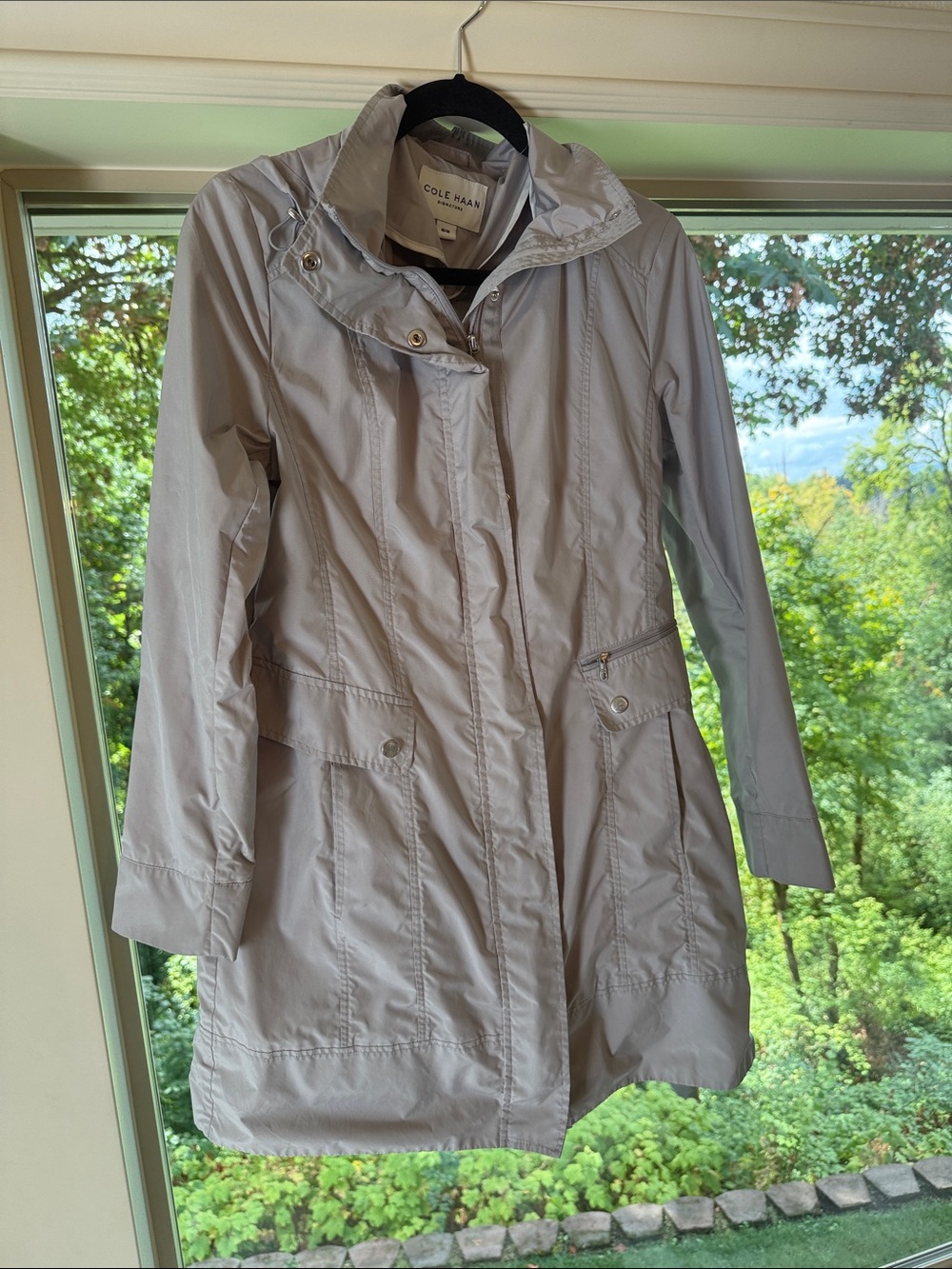 Cole Haan Light Gray Hooded Trench Coat